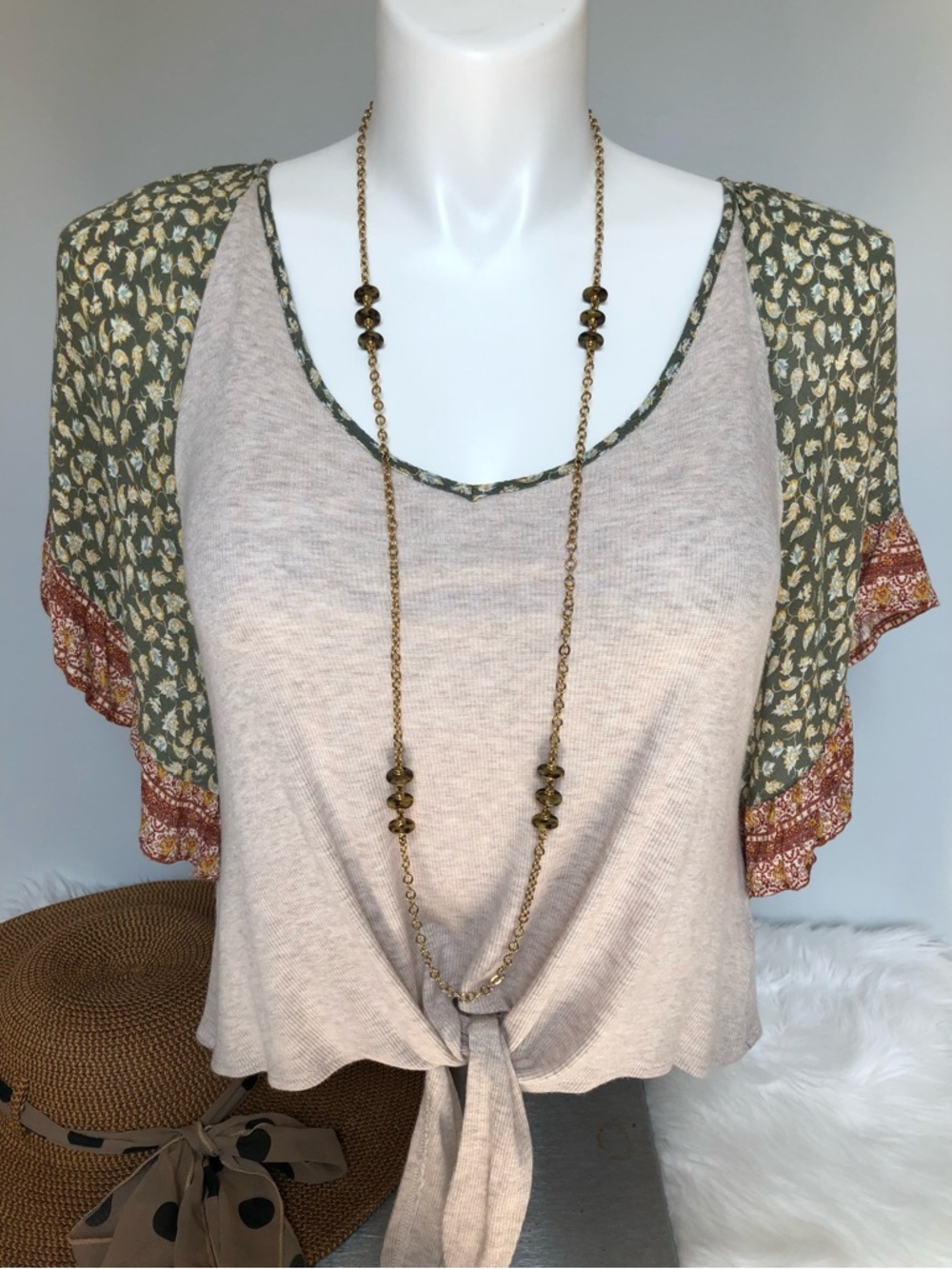 Altar’d State Boho Tie Top AND Vintage Gold Tortoise Bead Necklace
